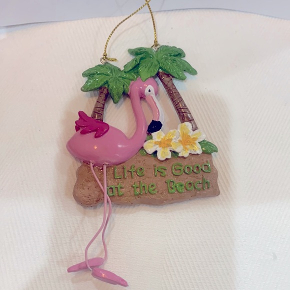 Palm Tree Pink Flamingo Ornament Decoration - Picture 1 of 3